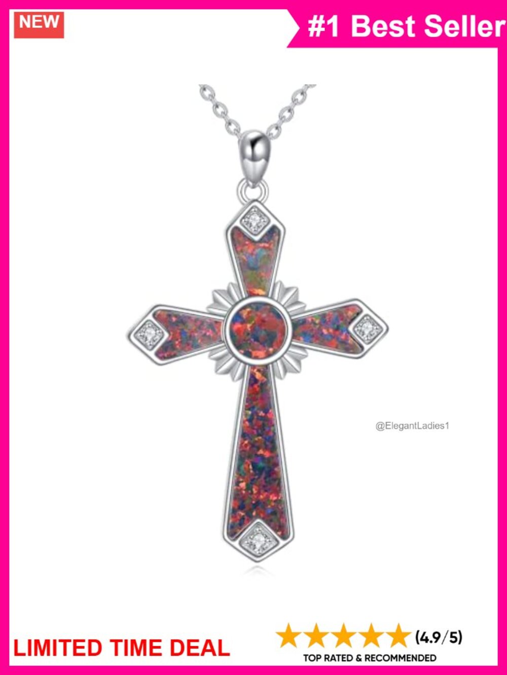 S925 Sterling Silver Infinity Cross Necklace Lab Grown Diamond 18+2in